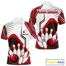 Load image into Gallery viewer, Custom White And Red Bowling Ball Polo &amp; Quarter Zip For Men, Bowling Team Shirts, Bowling Jersey TDM6526