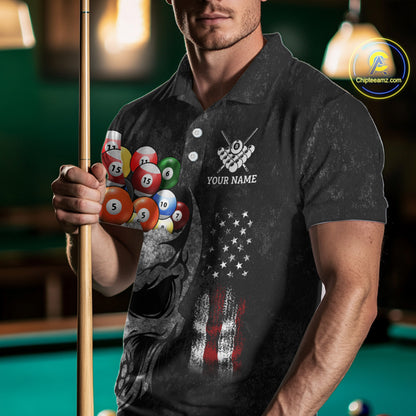 Personalized Grunge Skull Billiard Shirt For Men Custom Patriotic American Flag Pool Team Jerseys TDM4196