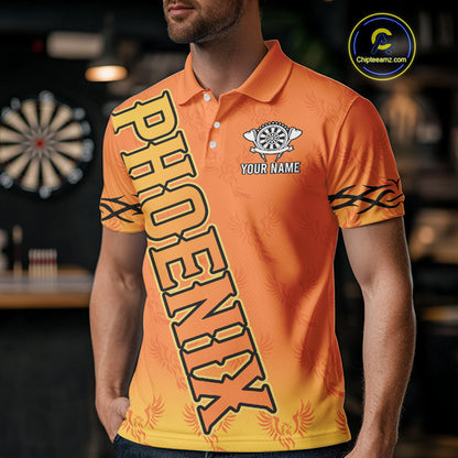 Personalized Yellow Phoenix Dartboard Men's Darts Shirt - Custom Name For Players NYN0518