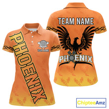 Load image into Gallery viewer, Personalized Yellow Phoenix Dartboard Women's Darts Shirt - Custom Name For Players NYN0518
