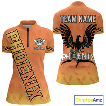 Load image into Gallery viewer, Personalized Yellow Phoenix Dartboard Women's Darts Shirt - Custom Name For Players NYN0518