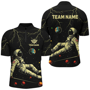 Personalized Black Astronaut Lightning Galaxy Billiard Shirts For Men, Funny Billiard Apparel TDM2029
