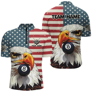 Personalized Retro US Flag Custom Eagle 8 Ball Billiard Shirts For Men, Patriotic Billiard Jerseys TDM2033