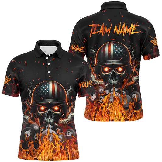 Funny Skull US Flag Billiard Shirts For Men Customized Billiard Balls Fire Sports Pool Jerseys TDM2239