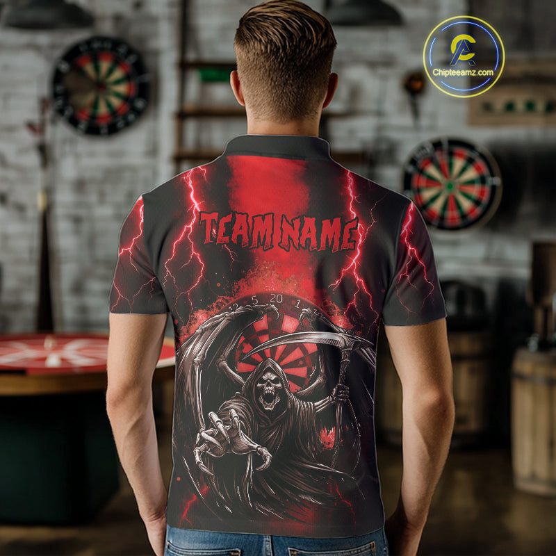Personalized Red Grim Reaper Thunder Lightning Darts Shirt For Men, 3D Darts Team Jerseys TDM4588