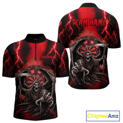 Personalized Red Grim Reaper Thunder Lightning Darts Shirt For Men, 3D Darts Team Jerseys TDM4588