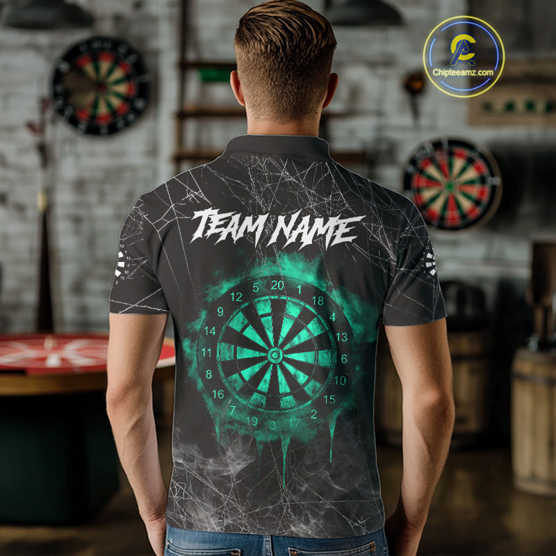 Black And Turquoise Smoke Grim Reaper Dart Shirts For Men Custom Halloween Darts Jersey Outfit TDM4590