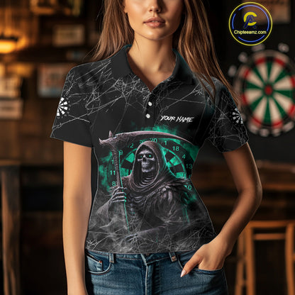 Black And Turquoise Smoke Grim Reaper Dart Shirts For Women Custom Halloween Darts Jersey Outfit TDM4590