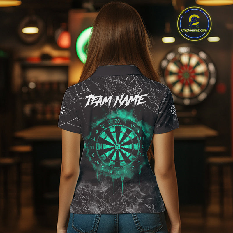 Black And Turquoise Smoke Grim Reaper Dart Shirts For Women Custom Halloween Darts Jersey Outfit TDM4590