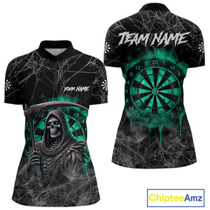 Black And Turquoise Smoke Grim Reaper Dart Shirts For Women Custom Halloween Darts Jersey Outfit TDM4590