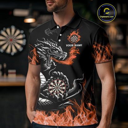 Personalized Orange Flaming Dragon Darts Shirt For Men Custom Darts Team Jersey Polo & Quarter Zip TDM4593