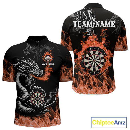 Personalized Orange Flaming Dragon Darts Shirt For Men Custom Darts Team Jersey Polo & Quarter Zip TDM4593