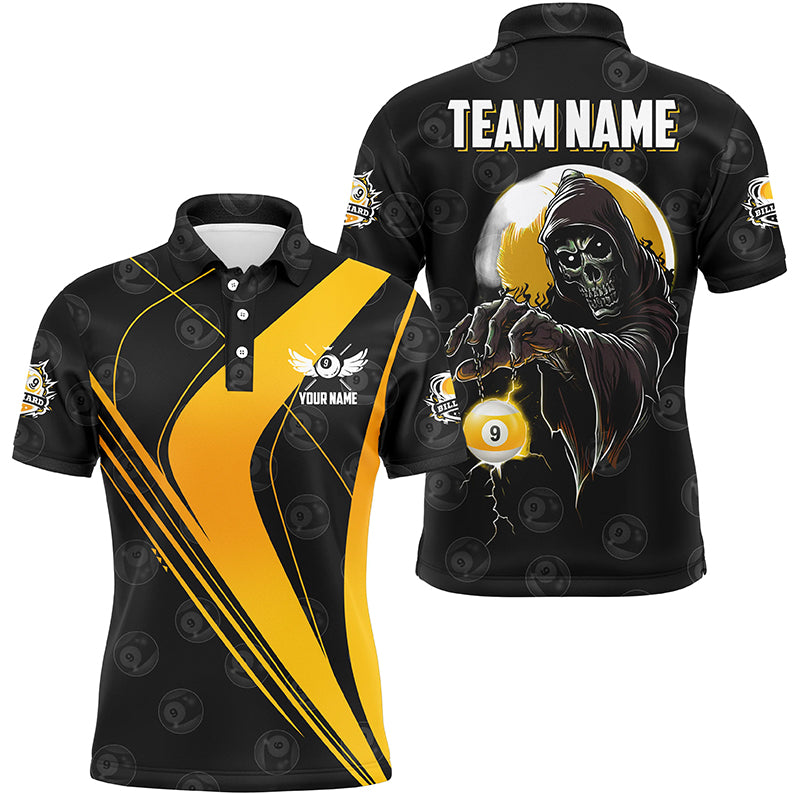 Customized Yellow Black Grim Reaper 9 Ball Billiard Shirts For Men, 9 Ball Pool Team Jerseys TDM2502