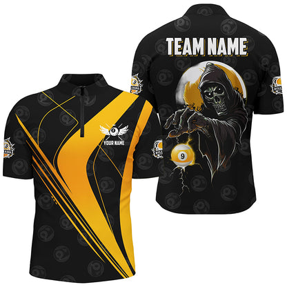 Customized Yellow Black Grim Reaper 9 Ball Billiard Shirts For Men, 9 Ball Pool Team Jerseys TDM2502