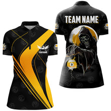 Load image into Gallery viewer, Customized Yellow Black Death Skeleton 9 Ball Billiard Shirts For Women, 9 Ball Pool Team Jerseys TDM2502