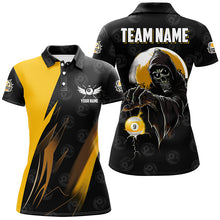 Load image into Gallery viewer, Personalized Yellow Black Death Skeleton 9 Ball Billiard Shirts For Women, 9 Ball Pool Team Jerseys TDM2503