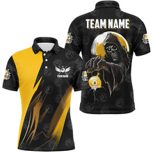 Load image into Gallery viewer, Personalized Yellow Black Death Skeleton 9 Ball Billiard Shirts For Men, 9 Ball Pool Team Jerseys TDM2503