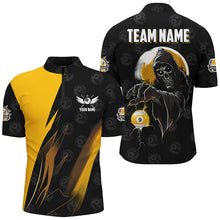 Load image into Gallery viewer, Personalized Yellow Black Death Skeleton 9 Ball Billiard Shirts For Men, 9 Ball Pool Team Jerseys TDM2503