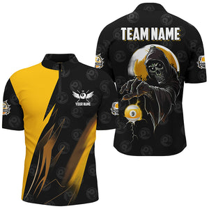 Personalized Yellow Black Death Skeleton 9 Ball Billiard Shirts For Men, 9 Ball Pool Team Jerseys TDM2503