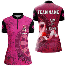 Load image into Gallery viewer, Pink Ribbon Aim For Strength Custom Darts Shirts For Women, Breast Cancer Pink Darts Team Jerseys TDM2508