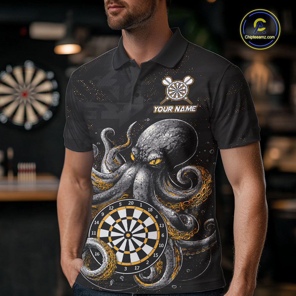 Personalized Funny Octopus Darts Shirts For Men Custom Darts Team Jersey Polo & Quarter Zip TDM7521