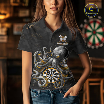 Personalized Funny Octopus Darts Shirts For Women Custom Darts Team Jersey Polo & Quarter Zip TDM7521