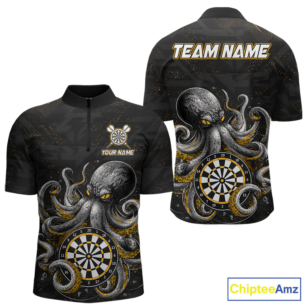 Personalized Funny Octopus Darts Shirts For Men Custom Darts Team Jersey Polo & Quarter Zip TDM7521