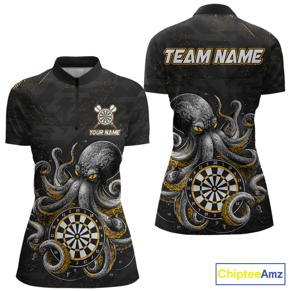 Personalized Funny Octopus Darts Shirts For Women Custom Darts Team Jersey Polo & Quarter Zip TDM7521