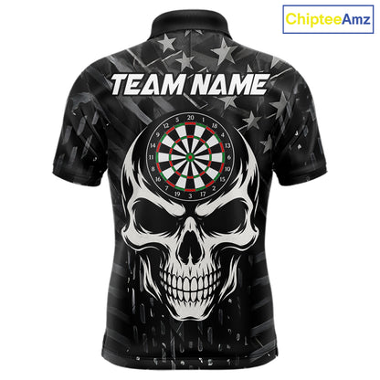 Personalized Black US Flag Skull Darts Shirt For Men Custom Darts League Team Jersey Polo, 1/4 Zip TDM7522