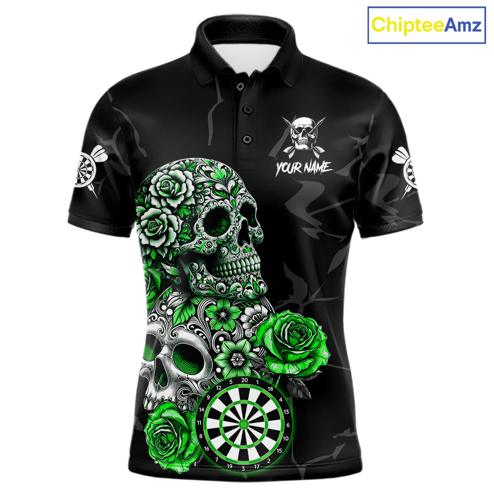 Personalized Green Funny Skull Roses Darts Shirt For Men Custom Darts Team Jersey, Darts Outfit TDM7527