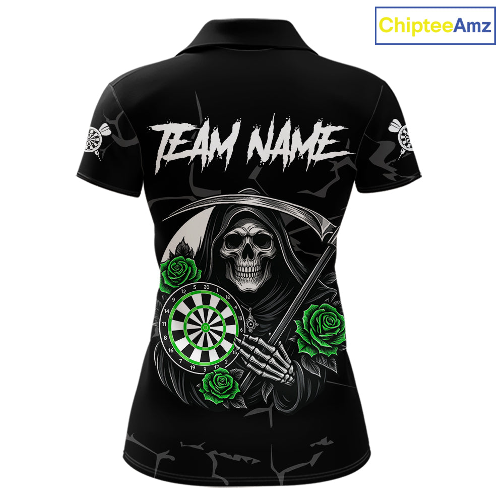 Personalized Green Funny Skull Roses Darts Shirt For Women Custom Darts Team Jersey, Darts Outfit TDM7527
