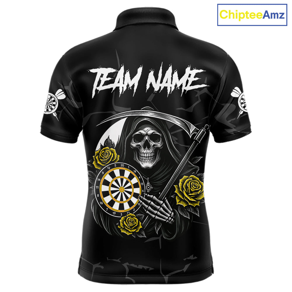 Personalized Yellow Funny Skull Roses Darts Shirt For Men Custom Darts Team Jersey, Darts Outfit TDM7528
