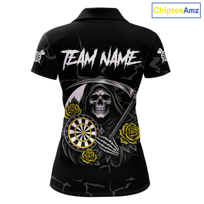 Personalized Yellow Funny Skull Roses Darts Shirt For Women Custom Darts Team Jersey, Darts Outfit TDM7528