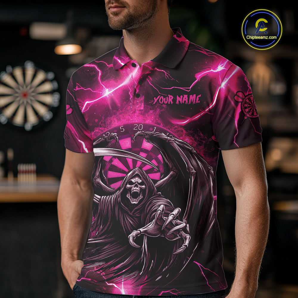 Personalized Pink Grim Reaper Thunder Lightning Men's Dart Shirts Custom Darts Team Jersey TDM7529