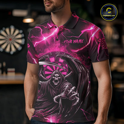 Personalized Pink Grim Reaper Thunder Lightning Men's Dart Shirts Custom Darts Team Jersey TDM7529