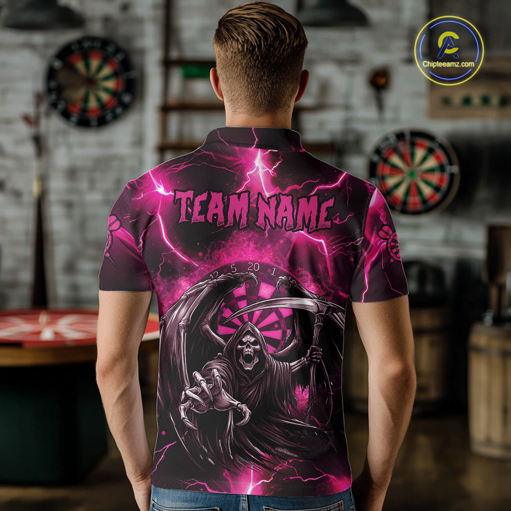 Personalized Pink Grim Reaper Thunder Lightning Men's Dart Shirts Custom Darts Team Jersey TDM7529