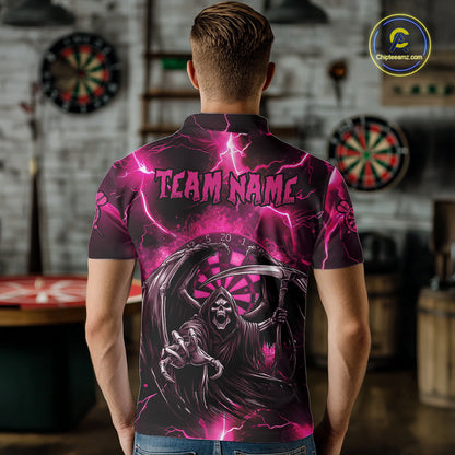 Personalized Pink Grim Reaper Thunder Lightning Men's Dart Shirts Custom Darts Team Jersey TDM7529