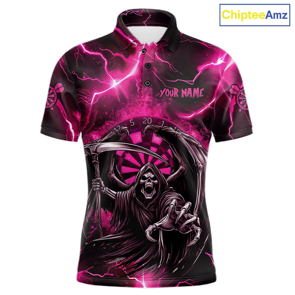 Personalized Pink Grim Reaper Thunder Lightning Men's Dart Shirts Custom Darts Team Jersey TDM7529