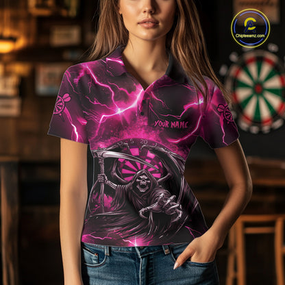 Personalized Pink Grim Reaper Thunder Lightning Women's Dart Shirts Custom Darts Team Jersey TDM7529