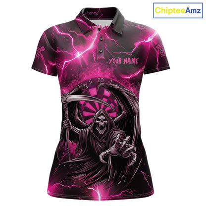 Personalized Pink Grim Reaper Thunder Lightning Women's Dart Shirts Custom Darts Team Jersey TDM7529