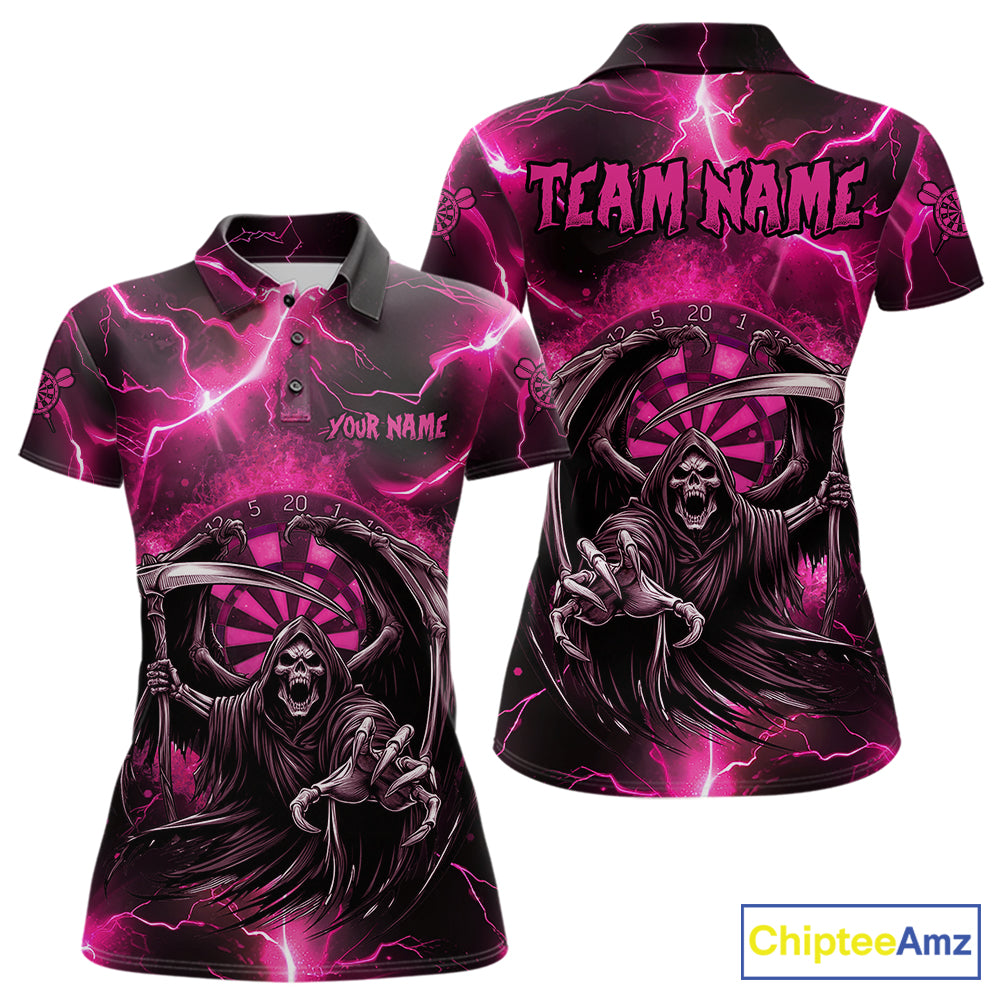 Personalized Pink Grim Reaper Thunder Lightning Women's Dart Shirts Custom Darts Team Jersey TDM7529