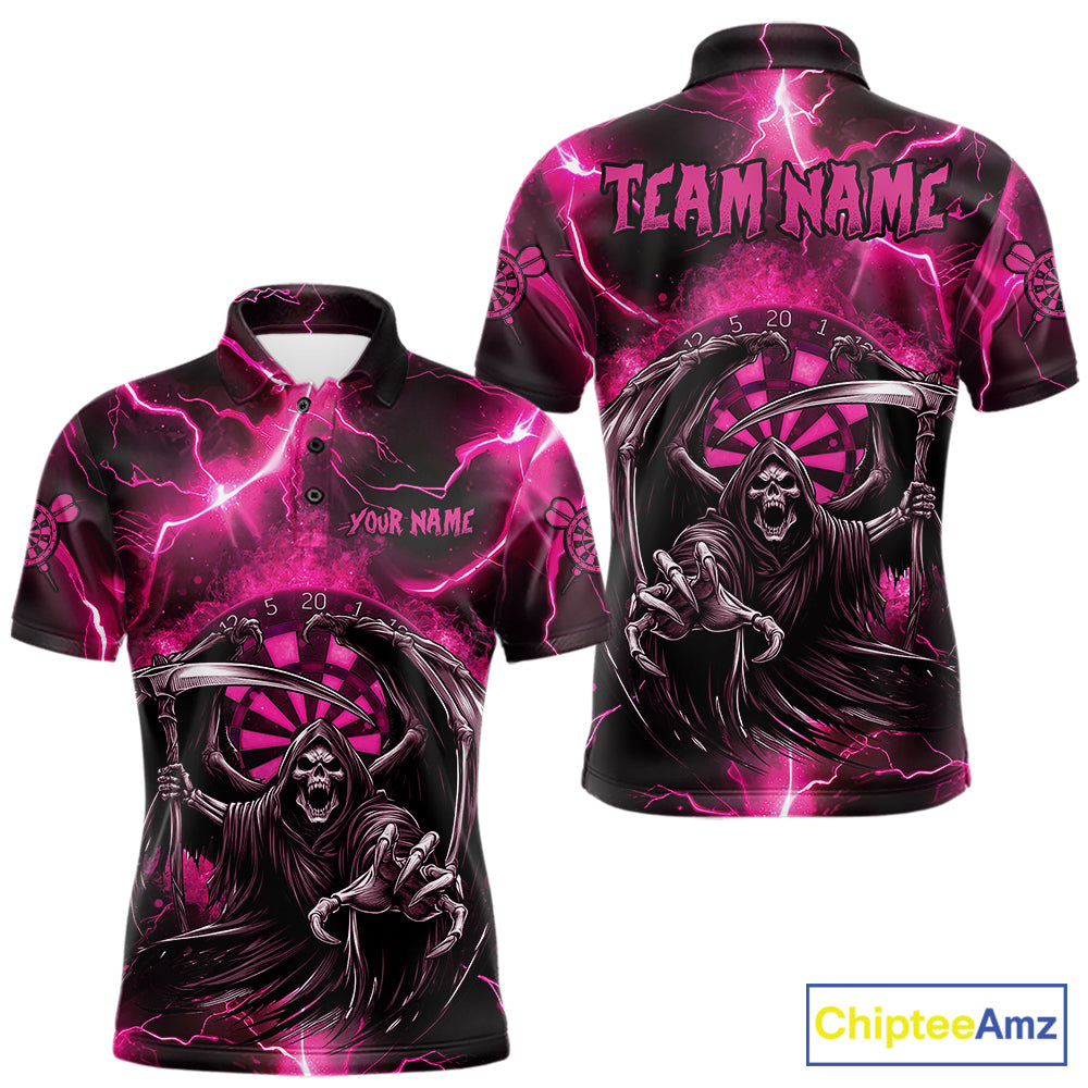 Personalized Pink Grim Reaper Thunder Lightning Men's Dart Shirts Custom Darts Team Jersey TDM7529