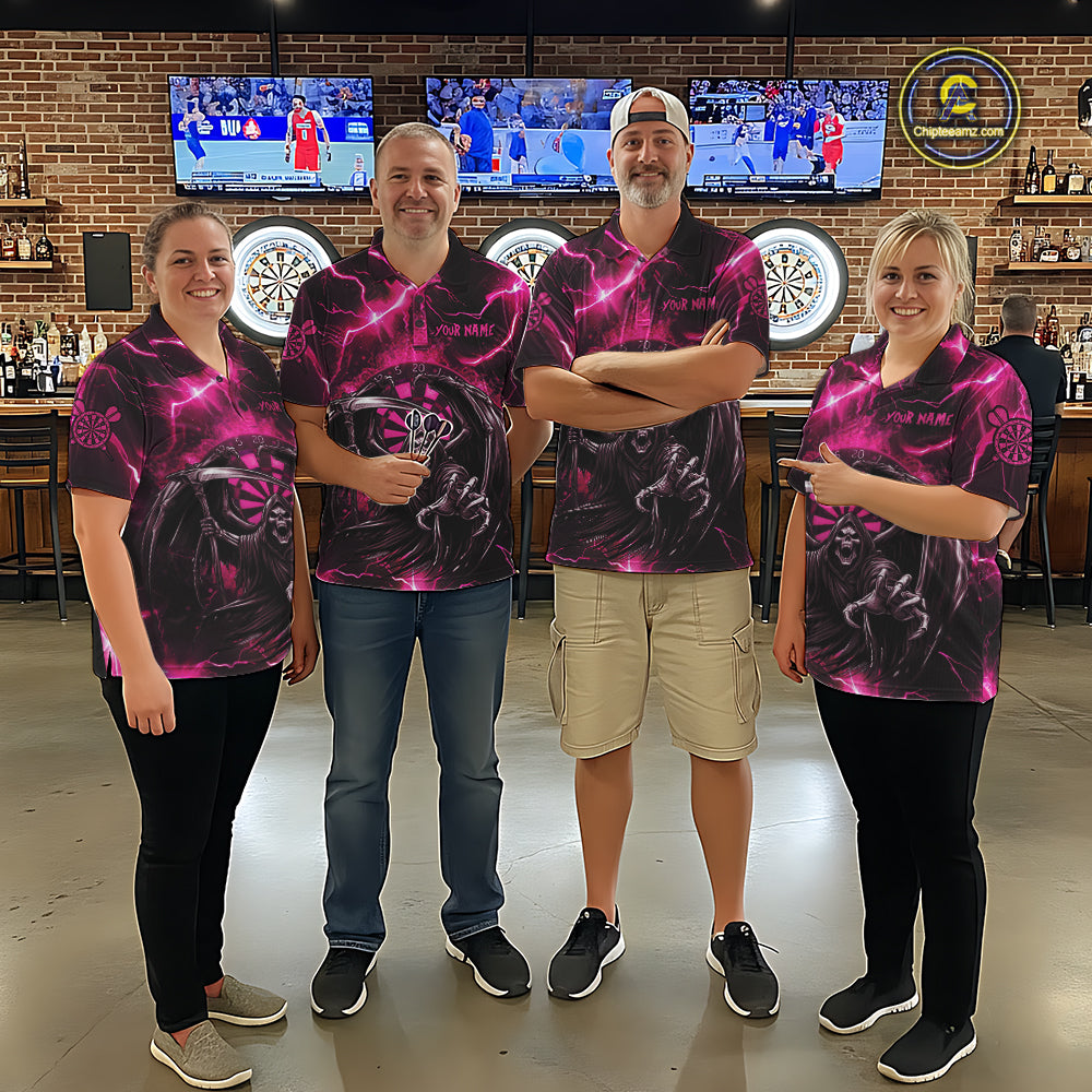 Personalized Pink Grim Reaper Thunder Lightning Men's Dart Shirts Custom Darts Team Jersey TDM7529