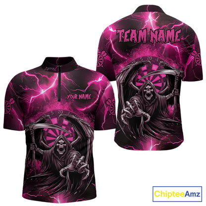 Personalized Pink Grim Reaper Thunder Lightning Men's Dart Shirts Custom Darts Team Jersey TDM7529