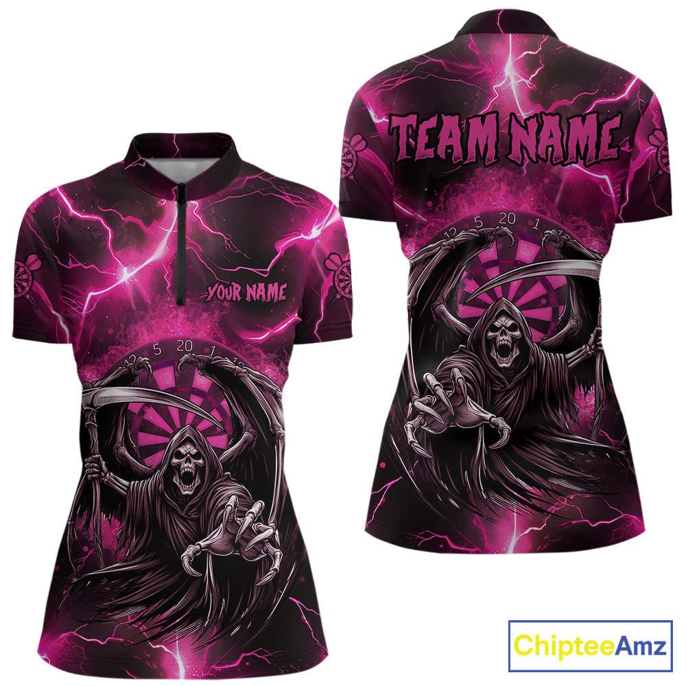 Personalized Pink Grim Reaper Thunder Lightning Women's Dart Shirts Custom Darts Team Jersey TDM7529
