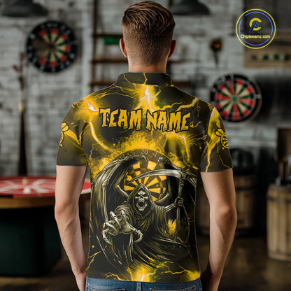 Personalized Yellow Grim Reaper Thunder Lightning Men's Dart Shirts Custom Darts Team Jersey TDM7530