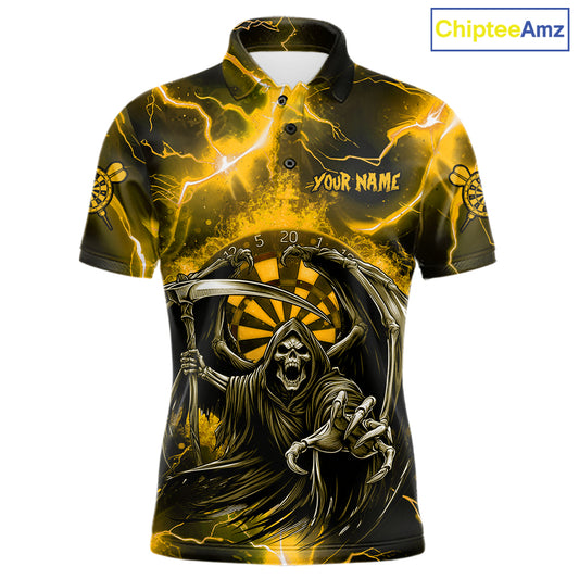 Personalized Yellow Grim Reaper Thunder Lightning Men's Dart Shirts Custom Darts Team Jersey TDM7530