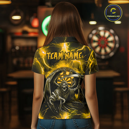 Personalized Yellow Grim Reaper Thunder Lightning Women's Dart Shirts Custom Darts Team Jersey TDM7530