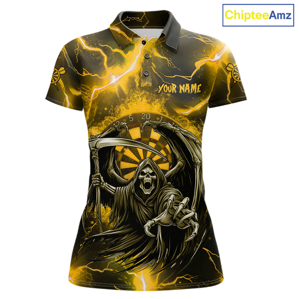 Personalized Yellow Grim Reaper Thunder Lightning Women's Dart Shirts Custom Darts Team Jersey TDM7530