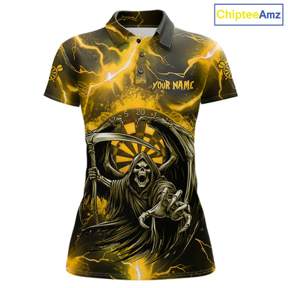 Personalized Yellow Grim Reaper Thunder Lightning Women's Dart Shirts Custom Darts Team Jersey TDM7530
